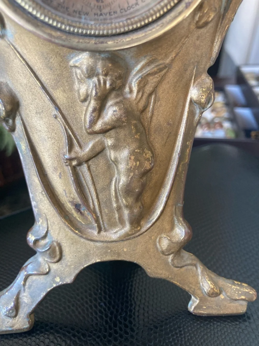 Antique Art Nouveau New Haven Figural Clock – Eros Cupid Mantel / Boudoir Clock